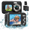 Waterproof Camera Underwater Camera 64GB Card Included Dual Screens Action Selfie 48MP 16X Digital Zoom Digital Camera Fill Light 11FT Underwater Camera for Snorkeling Kids with 2 Batteries